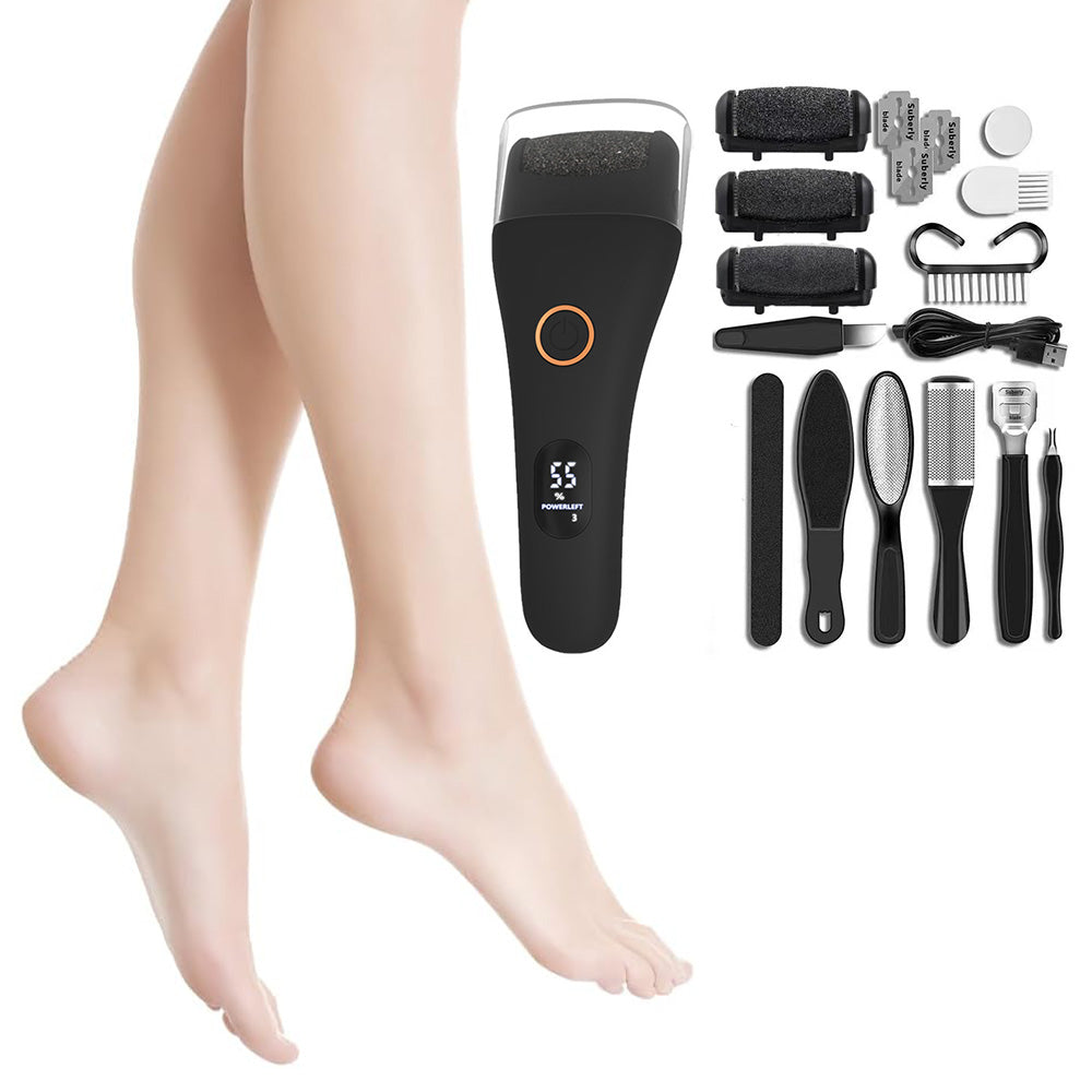 Rechargeable Electric Foot File Callus Remover Tool for Cracked Heels Black
