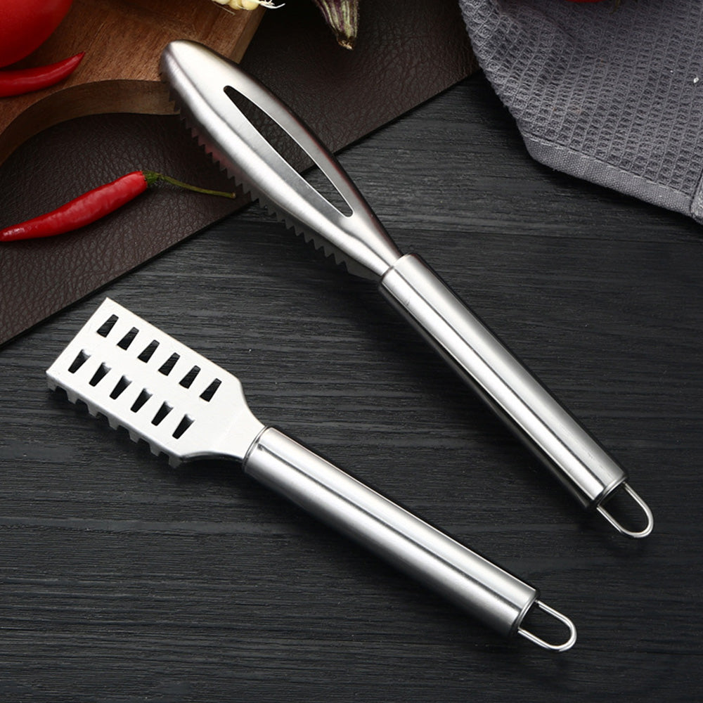 2Pcs Stainless Steel Fish Scaler Brush Scale Scraper Skin Remover Kitchen Seafood Clean Tool