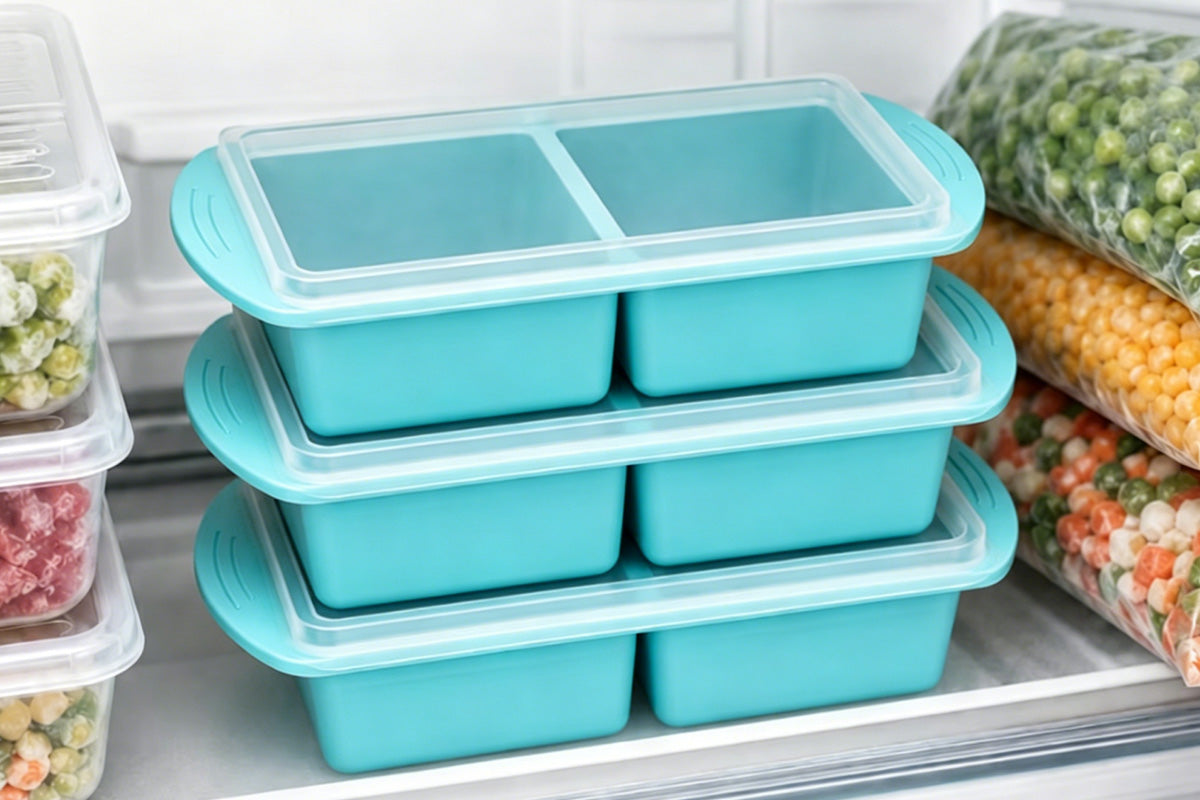 3 Pack Silicone Freezer Trays with Lids - Blue