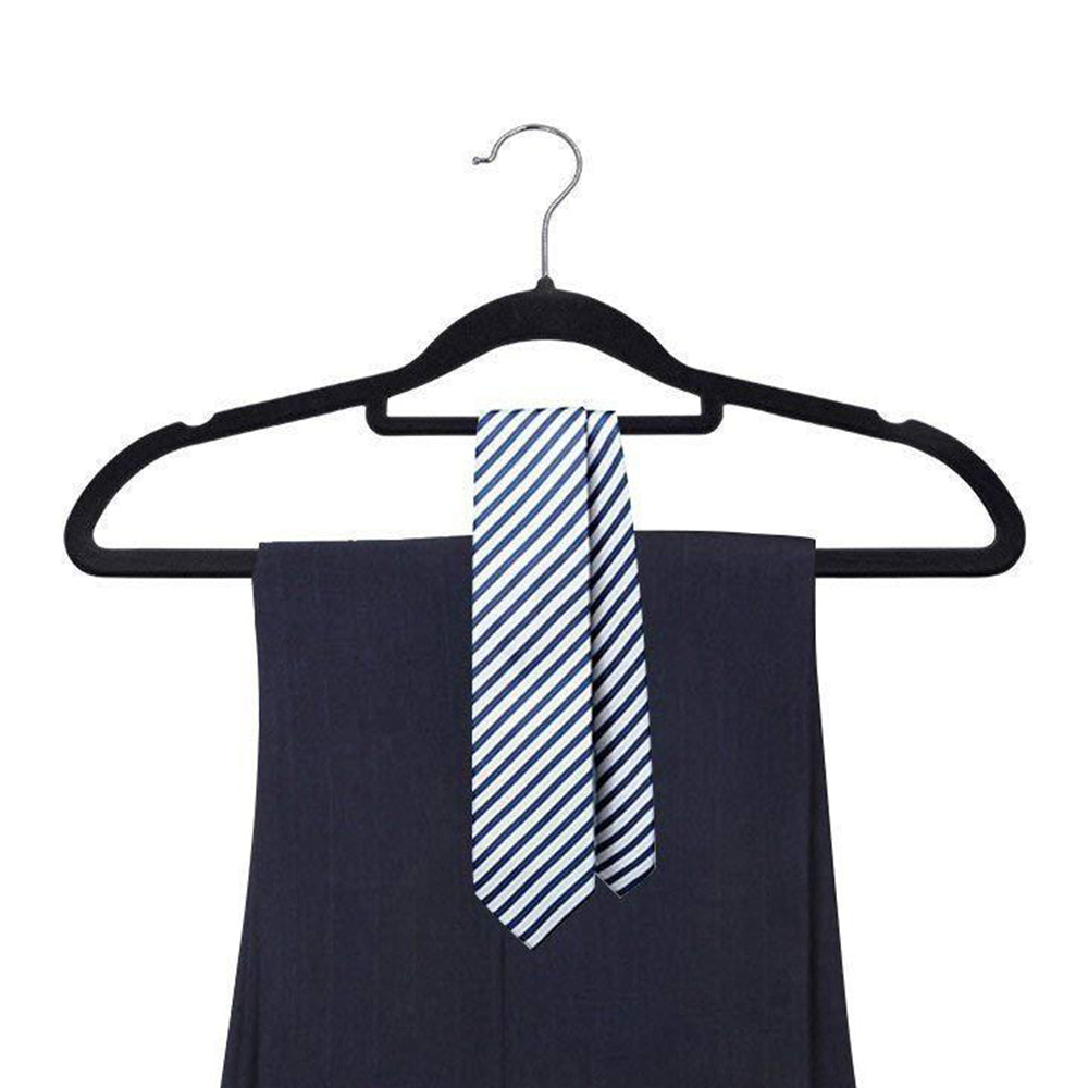 10Pcs Flocked Clothes Hanger Anti-Slip Hanger with 360 Degrees Swivel Hook for Suits Dresses Shirts Black