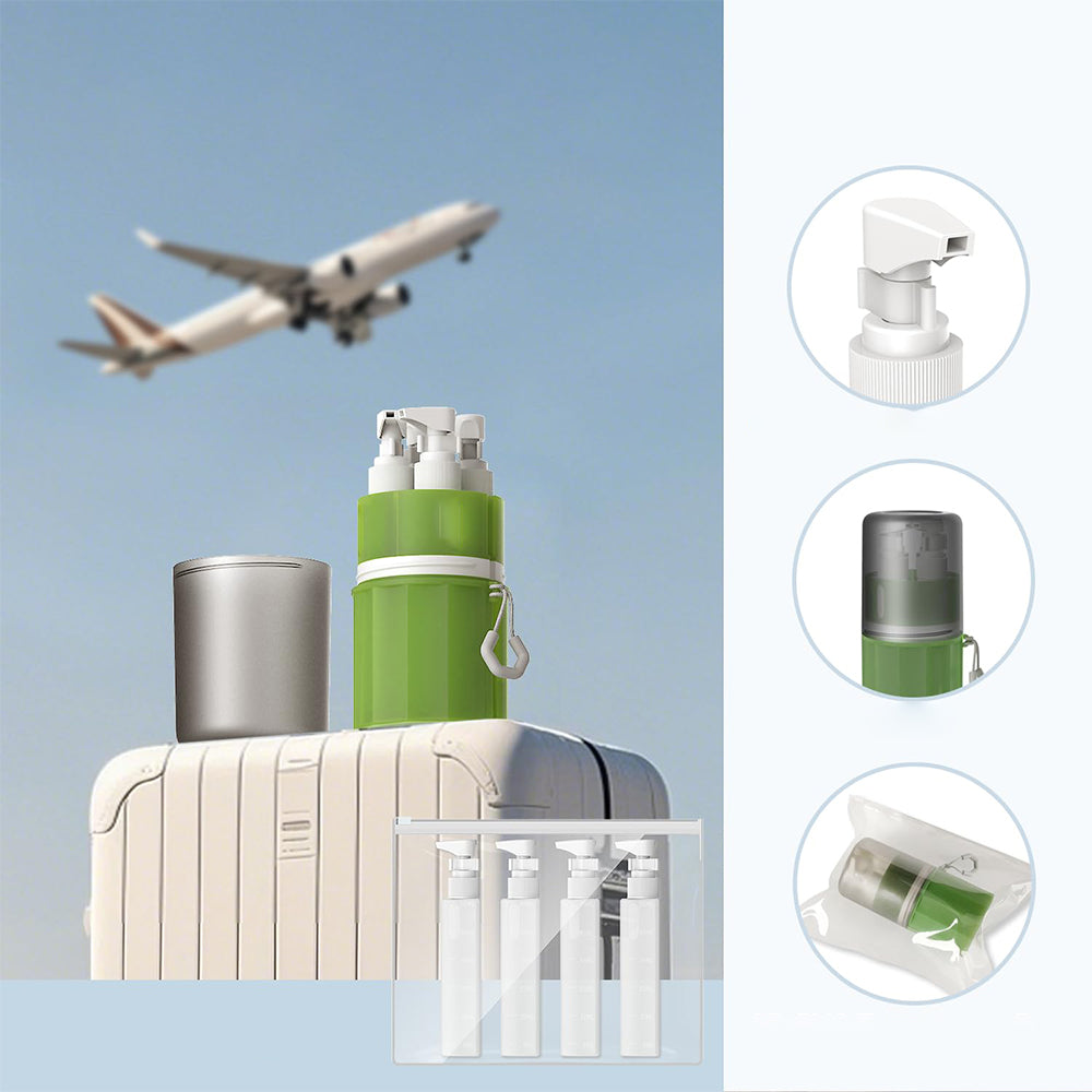 4 in 1 Travel Dispenser Bottle Set with Suction Cup for Toiletries-Green