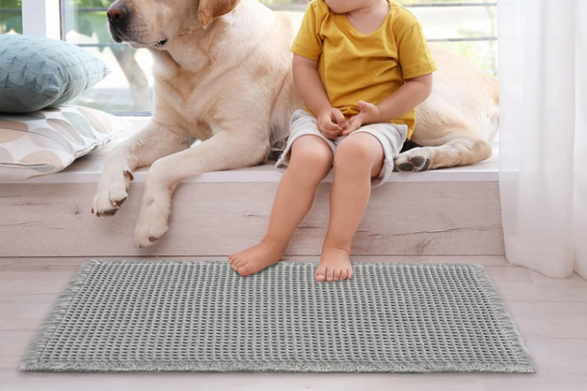 Waffle Bath Mat Cushioned Non Slip Bathroom Rug for Floor Standing Mat-Grey