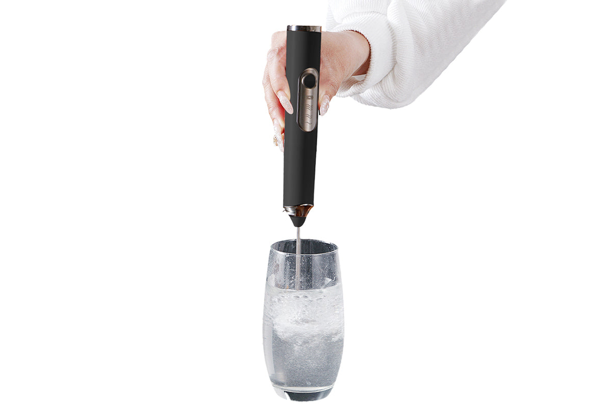 Electric Milk Frother Handheld Mini Drink Mixer Whisk Drink Foam Mixer with USB Rechargeable Frother for Coffee Latte-Black