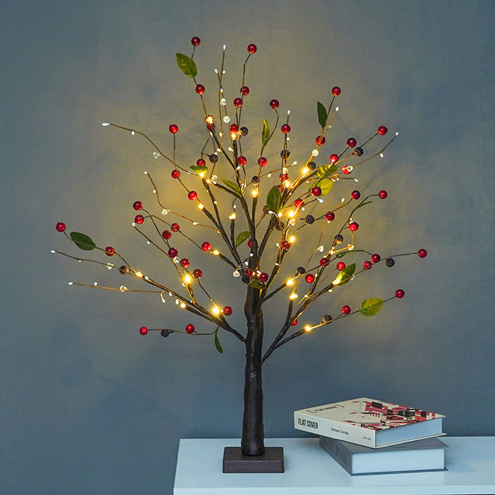 Tabletop Tree Light 24 LED Lighted Tree Decorated Lights Artificial Branch Tree Lamp for Outdoor and Indoor Christmas Decor Red