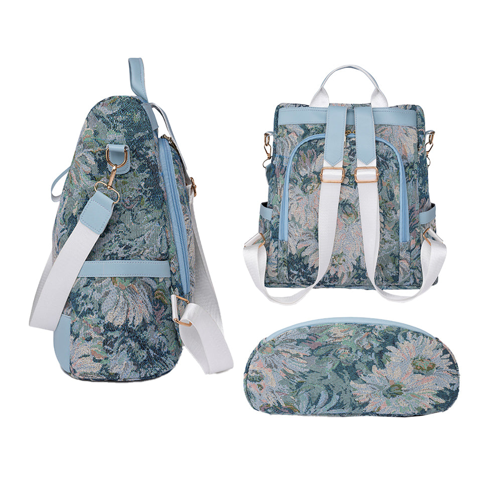 Printed Anti-theft Backpack Multifunctional Large Capacity Travel Bag Blue