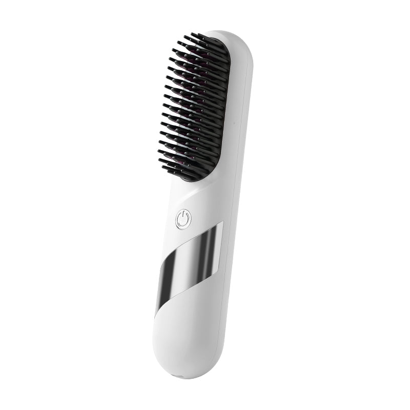 2-in-1 Cordless Hair Straightener Brush Portable Hair Comb with LED Display Hair Styling Tool White