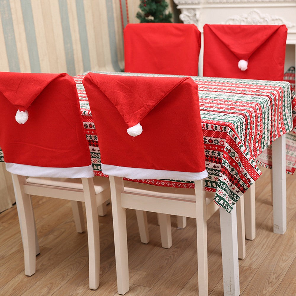 8pcs Santa Hat Chair Covers Red Hat Dining Chair Slipcovers for Christmas Banquet Restaurant Party Decor