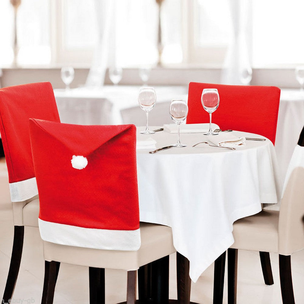 8pcs Santa Hat Chair Covers Red Hat Dining Chair Slipcovers for Christmas Banquet Restaurant Party Decor