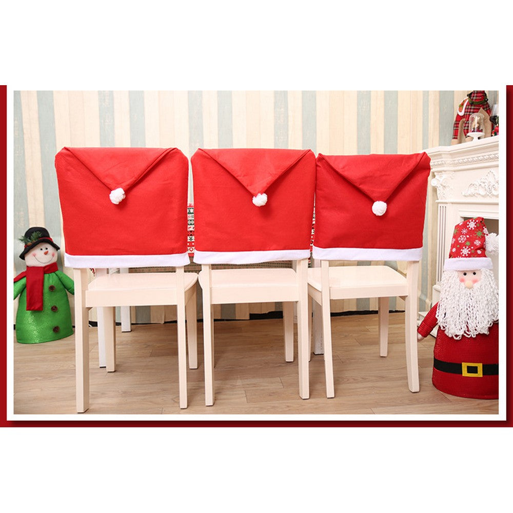 8pcs Santa Hat Chair Covers Red Hat Dining Chair Slipcovers for Christmas Banquet Restaurant Party Decor