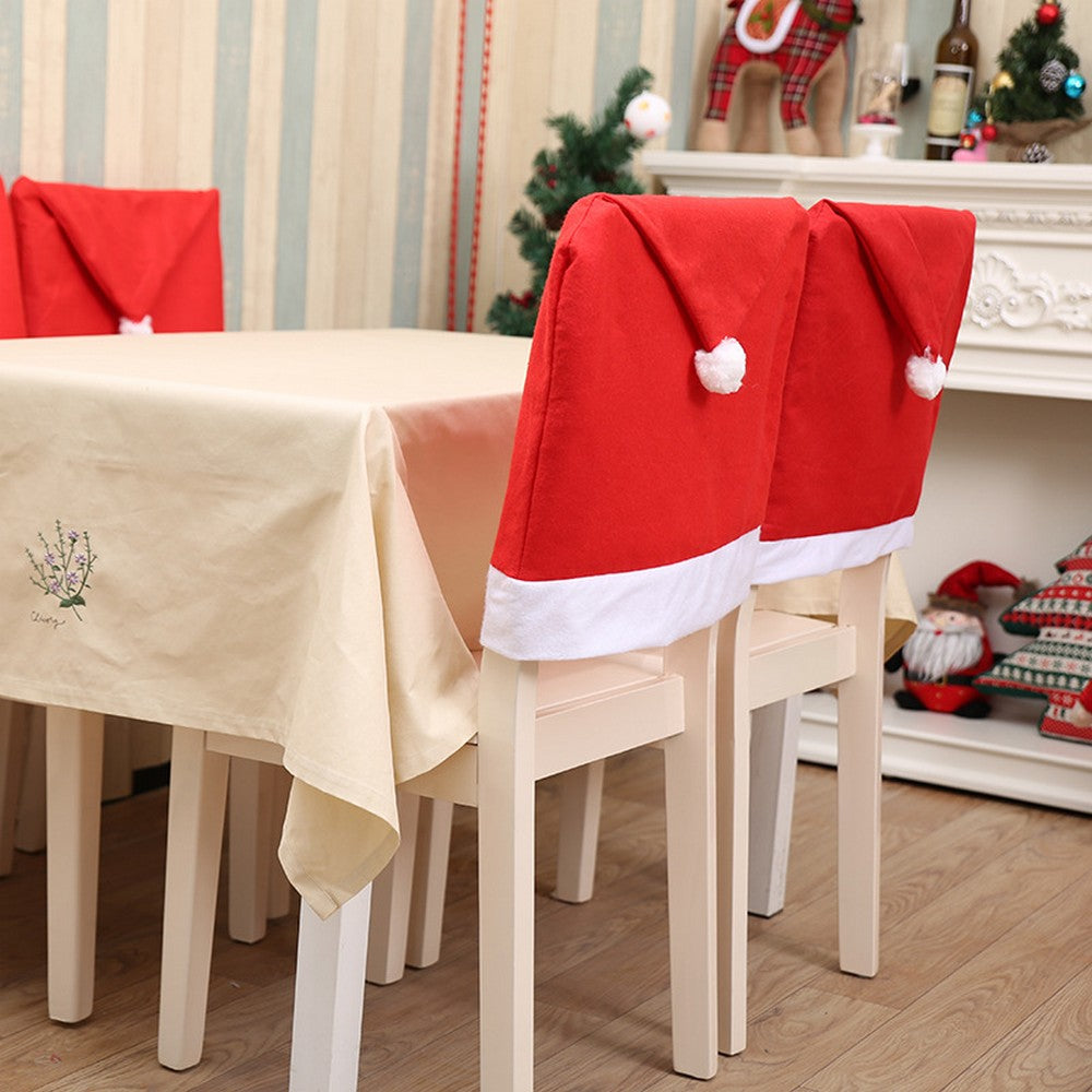8pcs Santa Hat Chair Covers Red Hat Dining Chair Slipcovers for Christmas Banquet Restaurant Party Decor