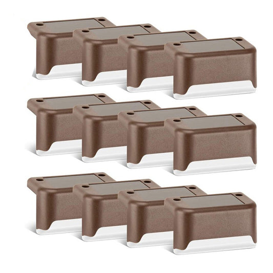 12PCS Solar Powered Deck Lights Warm White Lamps Set -Brown