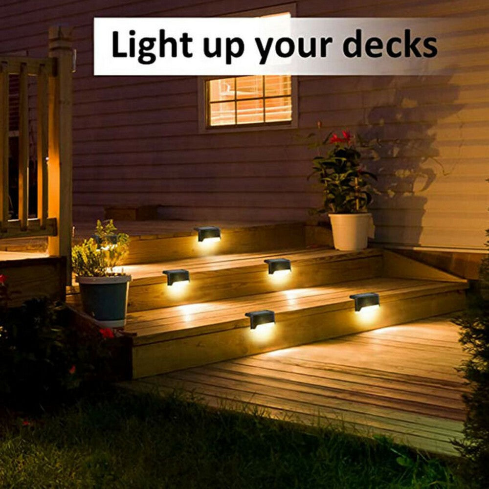 12PCS Solar Powered Deck Lights Warm White Lamps Set -Black
