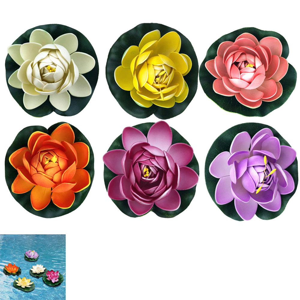 6pcs Artificial Floating Foam Lotus Flower Life Like Artificial Plants for Pond Home Decor-Orange and Pink and White and Rose and Purple and Yellow