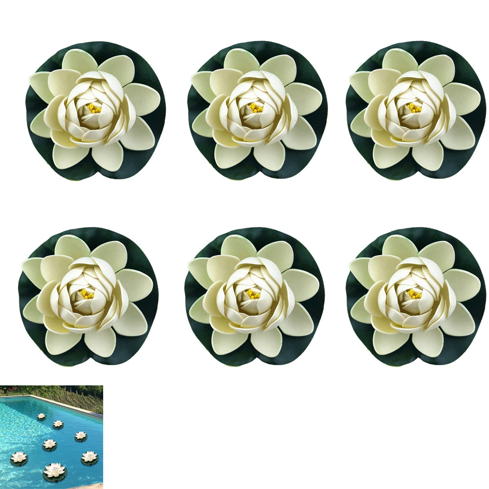 6pcs Artificial Floating Foam Lotus Flower Life Like Artificial Plants for Pond Home Decor-White