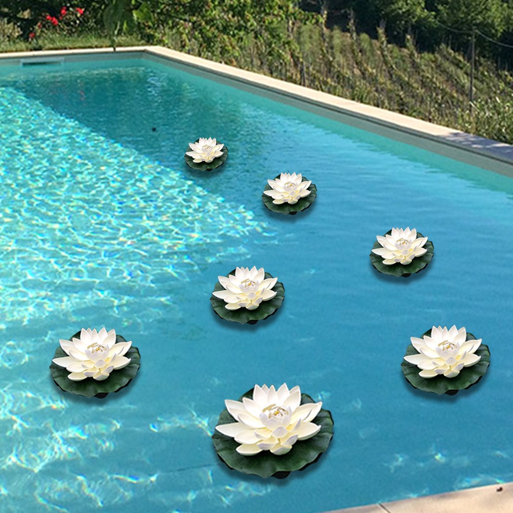 6Pcs White Artificial Floating Lotus Flowers Realistic Garden Pond Decoration
