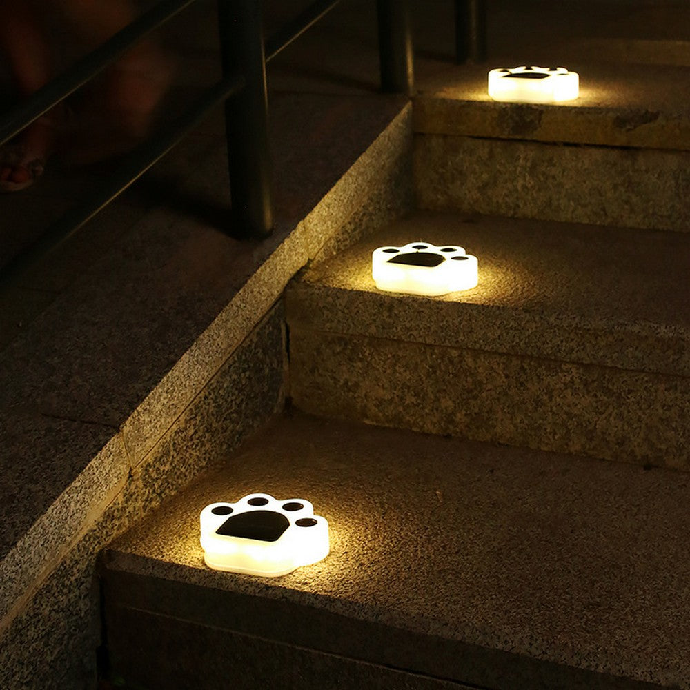 4 X Warm White Solar Paw Print Light Paw Lamps Garden Yard Path Walkway Lighting