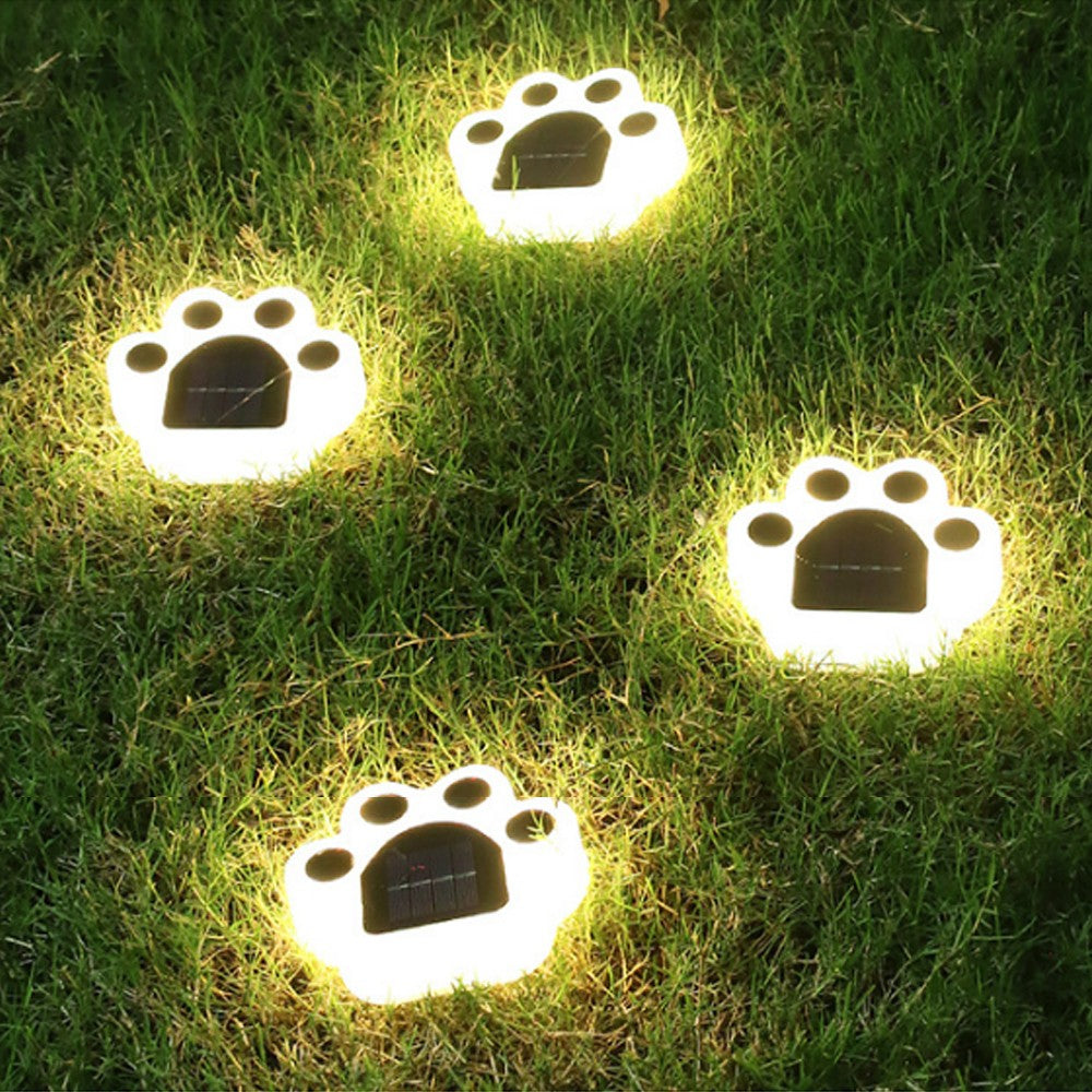 4 X Warm White Solar Paw Print Light Paw Lamps Garden Yard Path Walkway Lighting