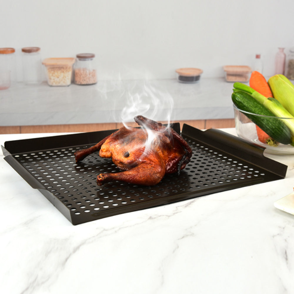 Rectangle Non-stick Perforated Grill Basket BBQ Wok Food Holder