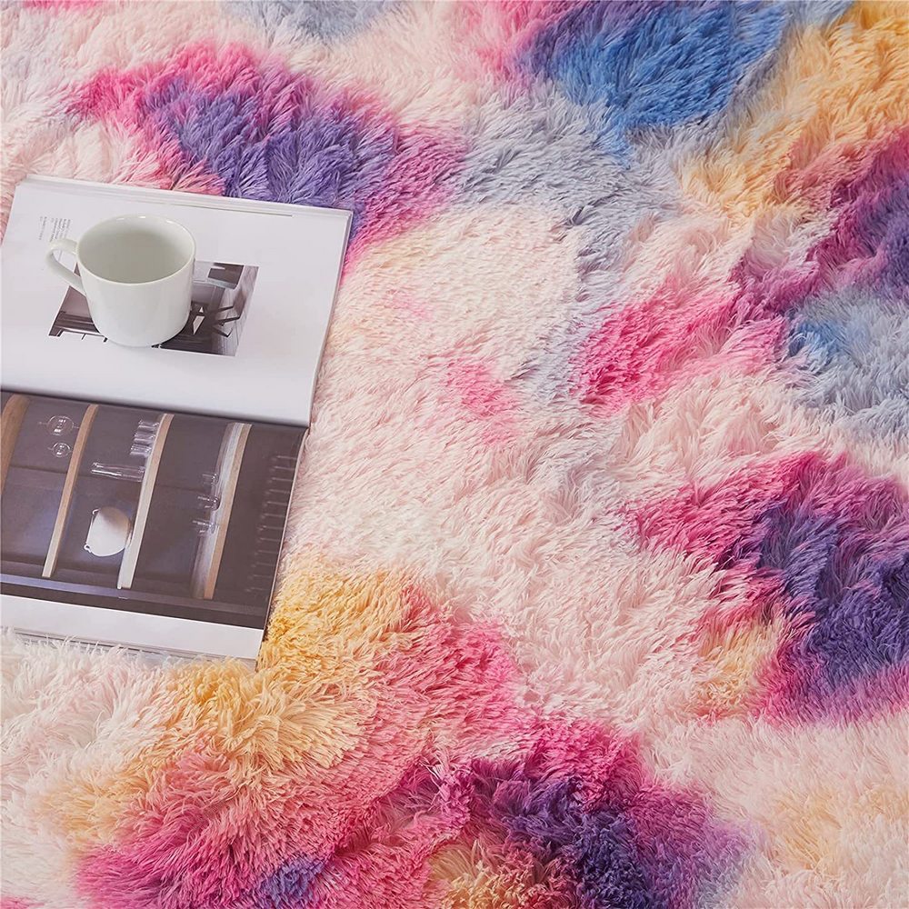 Rainbow Soft Rectangle Fluffy Plush Rug Home Decoration Carpet