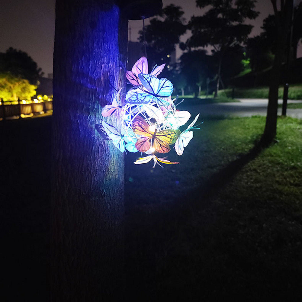1 X Solar Butterfly Ball Hanging Lights Round Outdoor Garden Decor Pendant