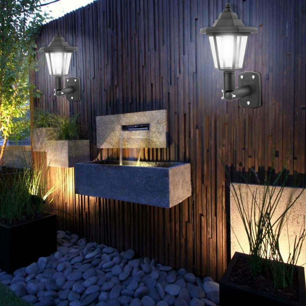 2 X White Solar Wall Lamp Outdoor Garden Decor