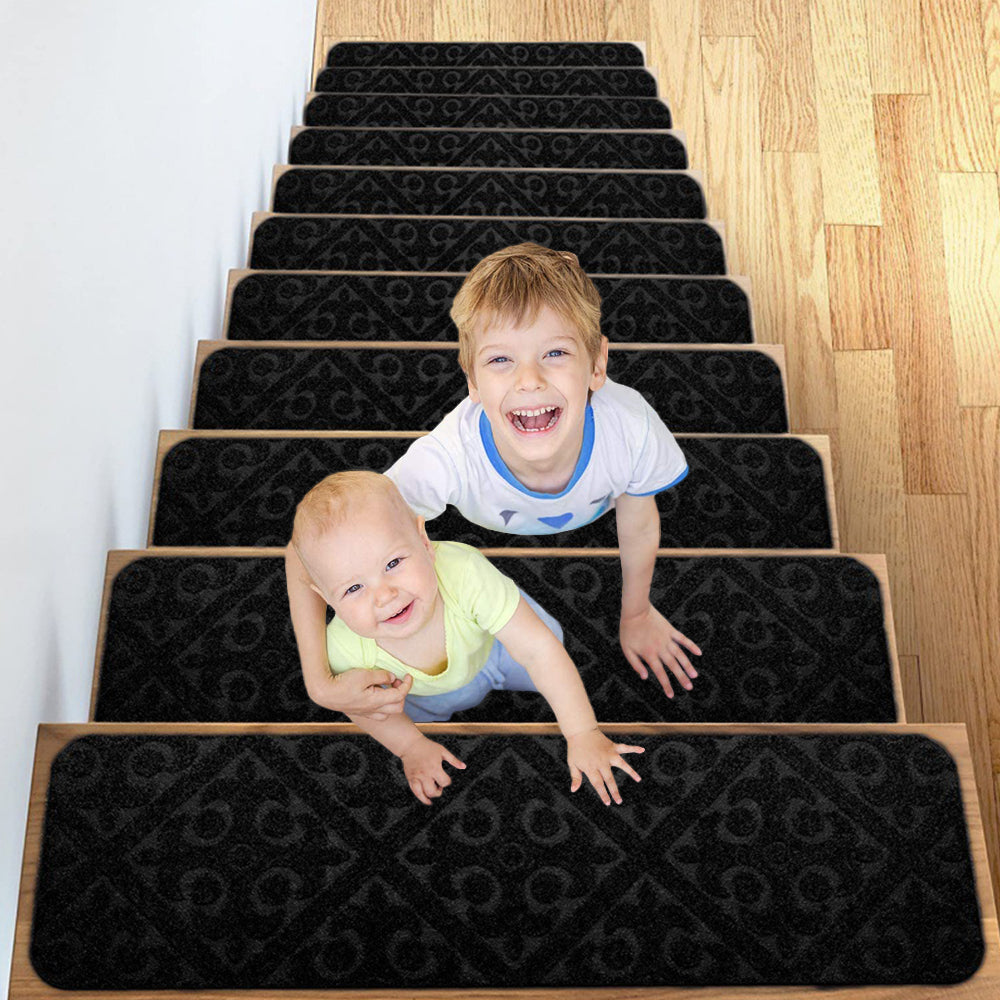 8Pcs Self-adhesive Cling Non Slip Carpet Stair Treads - Black