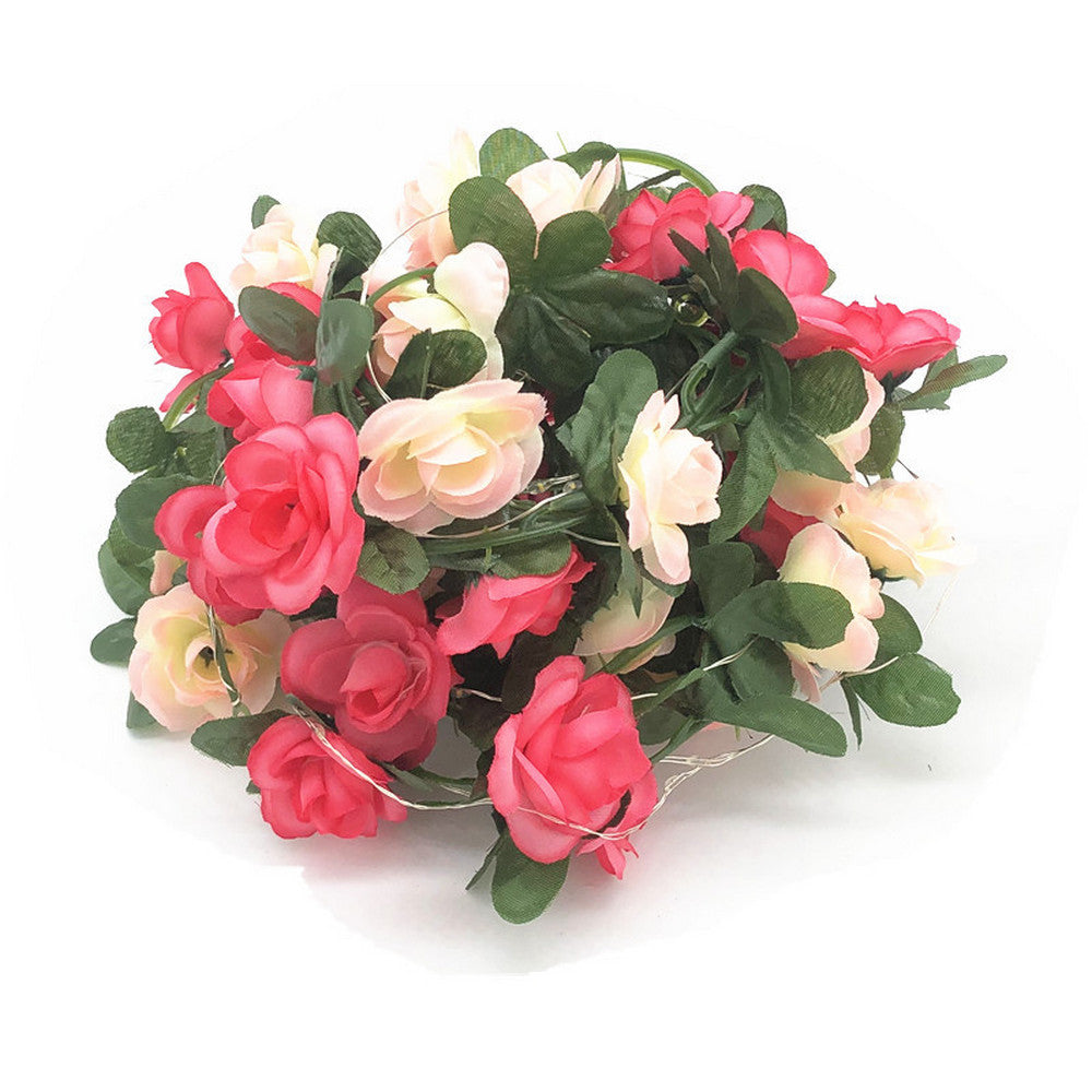 Fairy String Light Artificial Rose Flower Vine LED Light for Valentine Day Garden Wedding Decoration-Rose Red