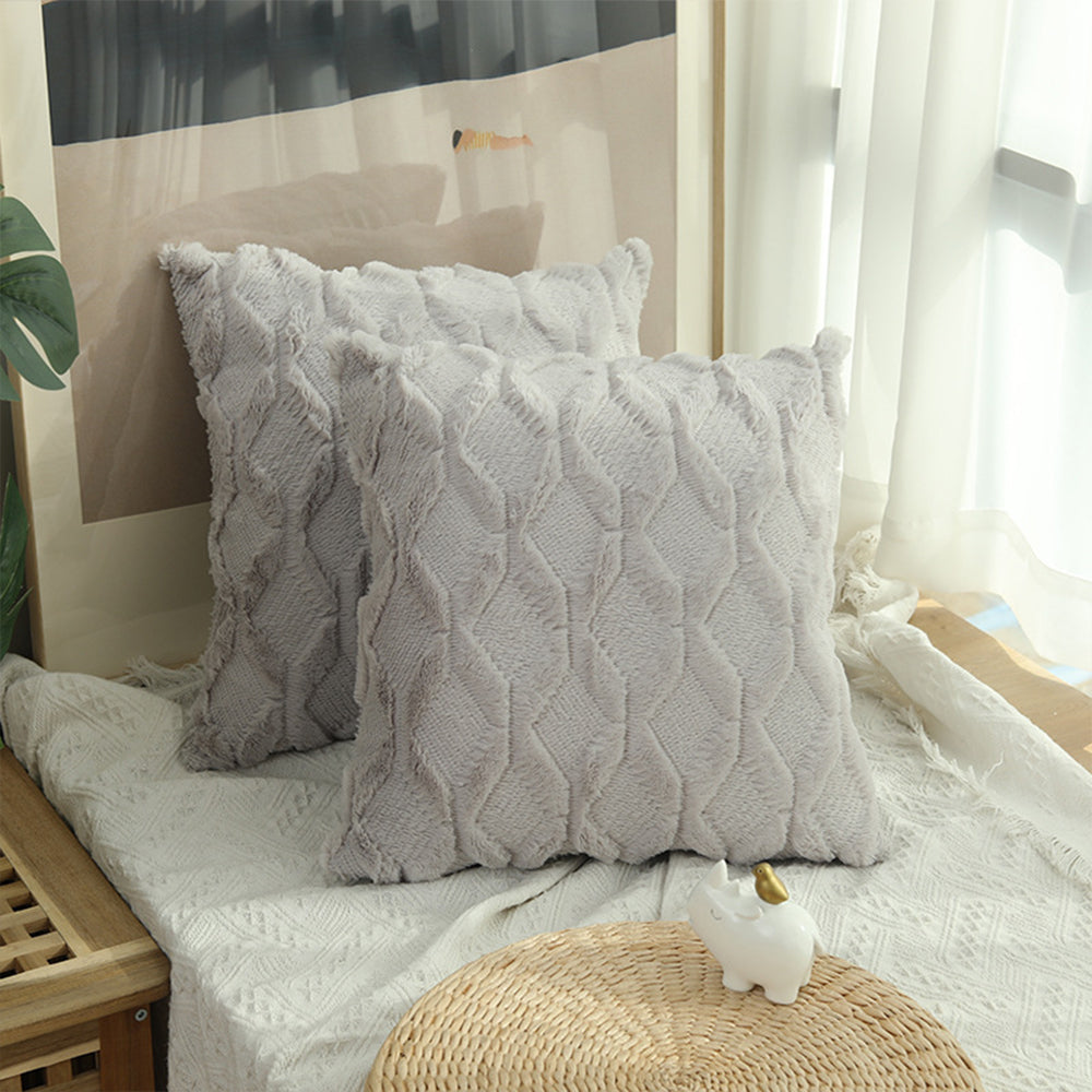2 X Plush Cushion Cover Pillowcase Throw Pillow Covers Pillowcase - Light Grey