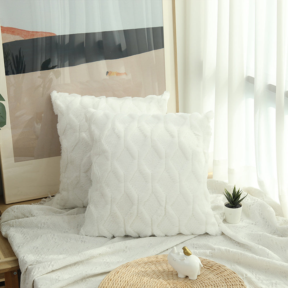 2 X Plush Cushion Cover Pillowcase Throw Pillow Covers Pillowcase - White