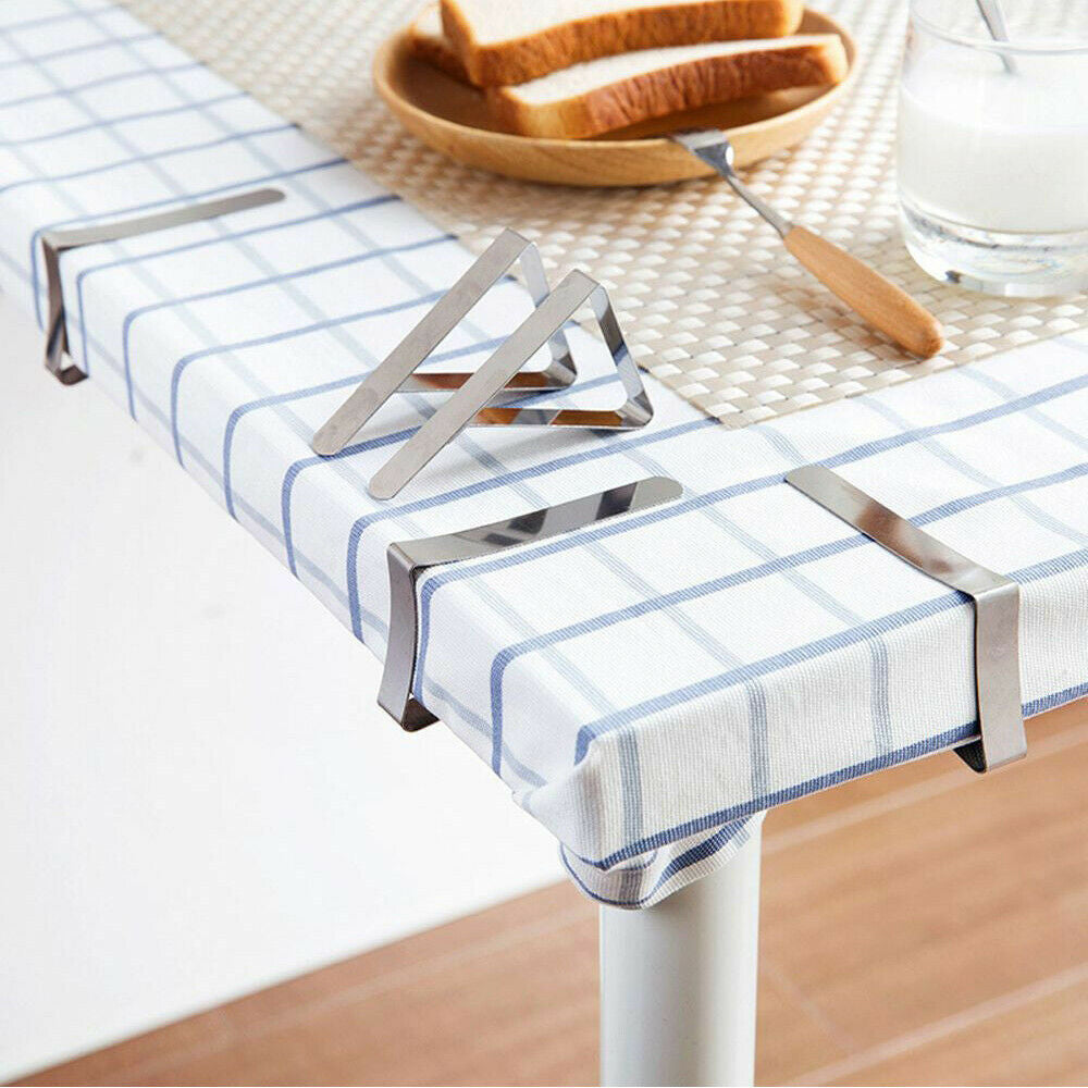 12PCS Stainless Steel Tablecloth Clips Triangle Desk Table Cloth Cover Clamps
