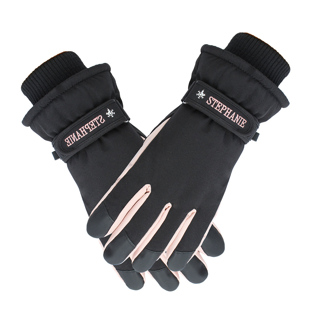 2 Pairs Women Snow Gloves Ski Gloves Thermal Touch Screen Gloves Black Pink
