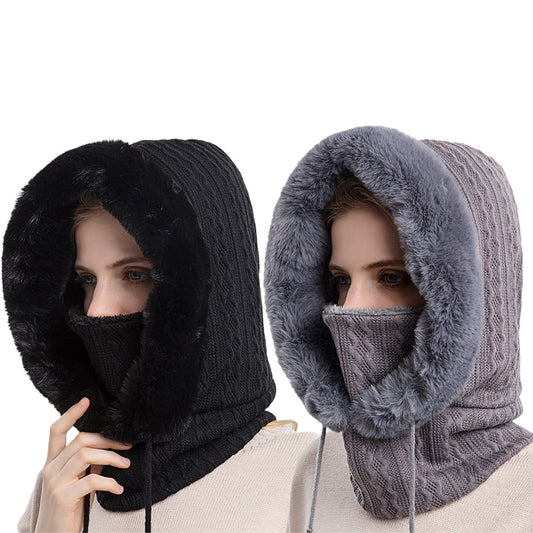 Women Winter Neck Warmer Hat Ski Face Mask Black Grey