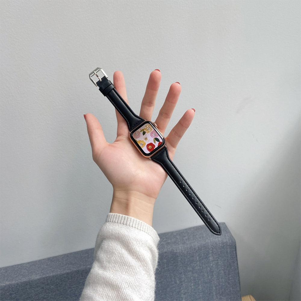 Women Leather Watch Band Compatible with Apple iWatch 7 Series Black-8cm