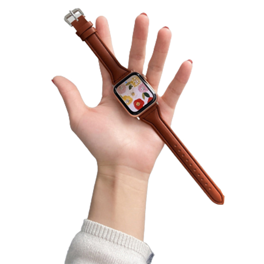 2X Leather Watch Band Compatible with Apple iWatch 38mm 40mm 41mm Apricot Brown