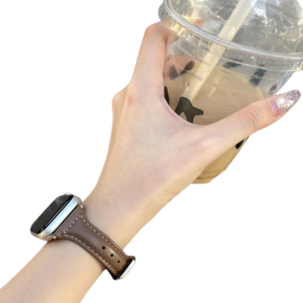 2X Leather Watch Band Compatible with Apple iWatch 42mm 44mm 45mm Black Dark Brown