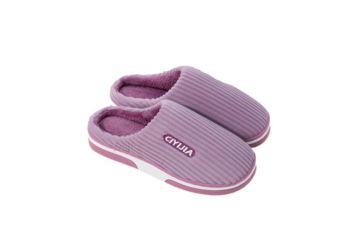 Womens Indoor Outdoor House Winter Warm Fully Plush Lined Thick Sole Slippers-Purple