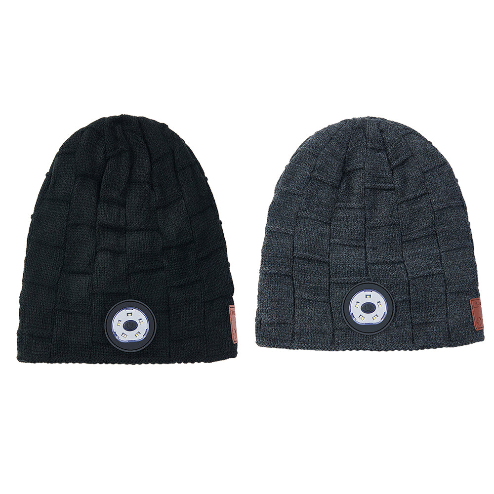 2X Wireless Bluetooth Headphone Beanie LED Lights Hat Black Dark Grey