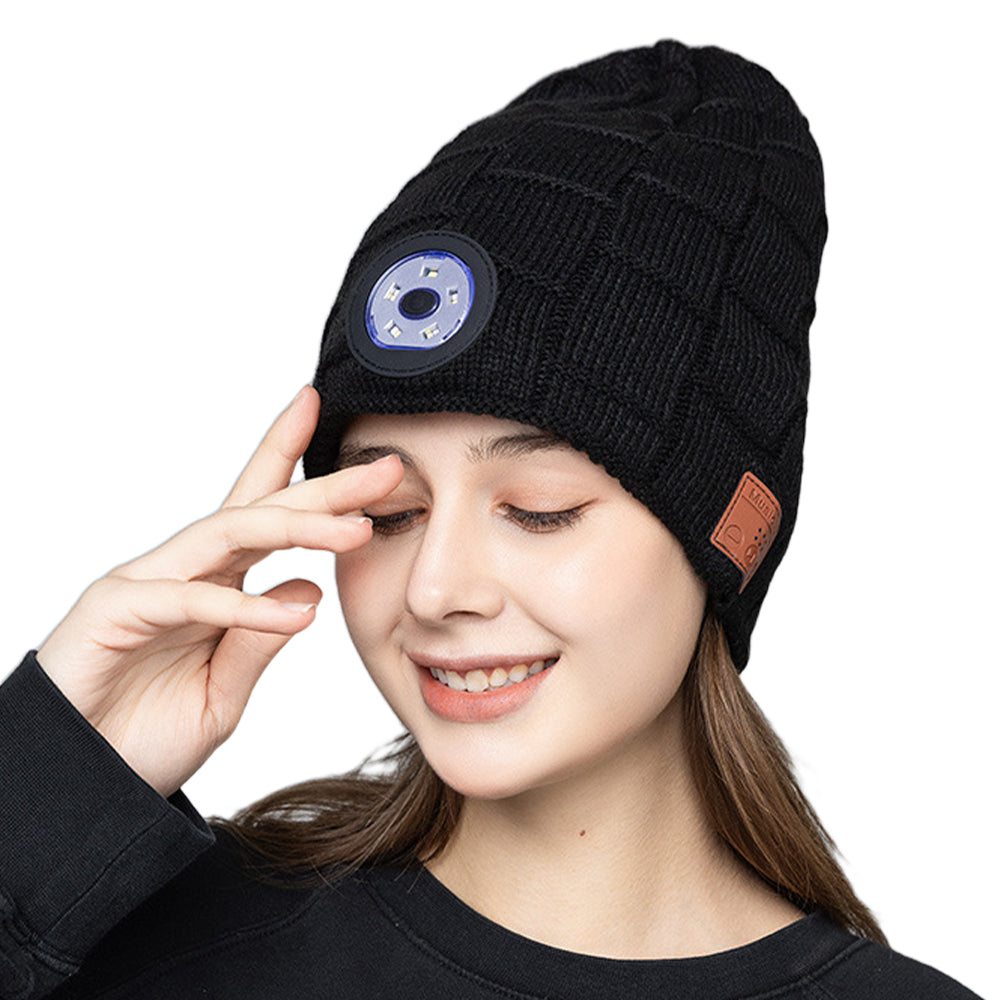 2X Wireless Bluetooth Headphone Beanie LED Lights Hat Black Dark Grey