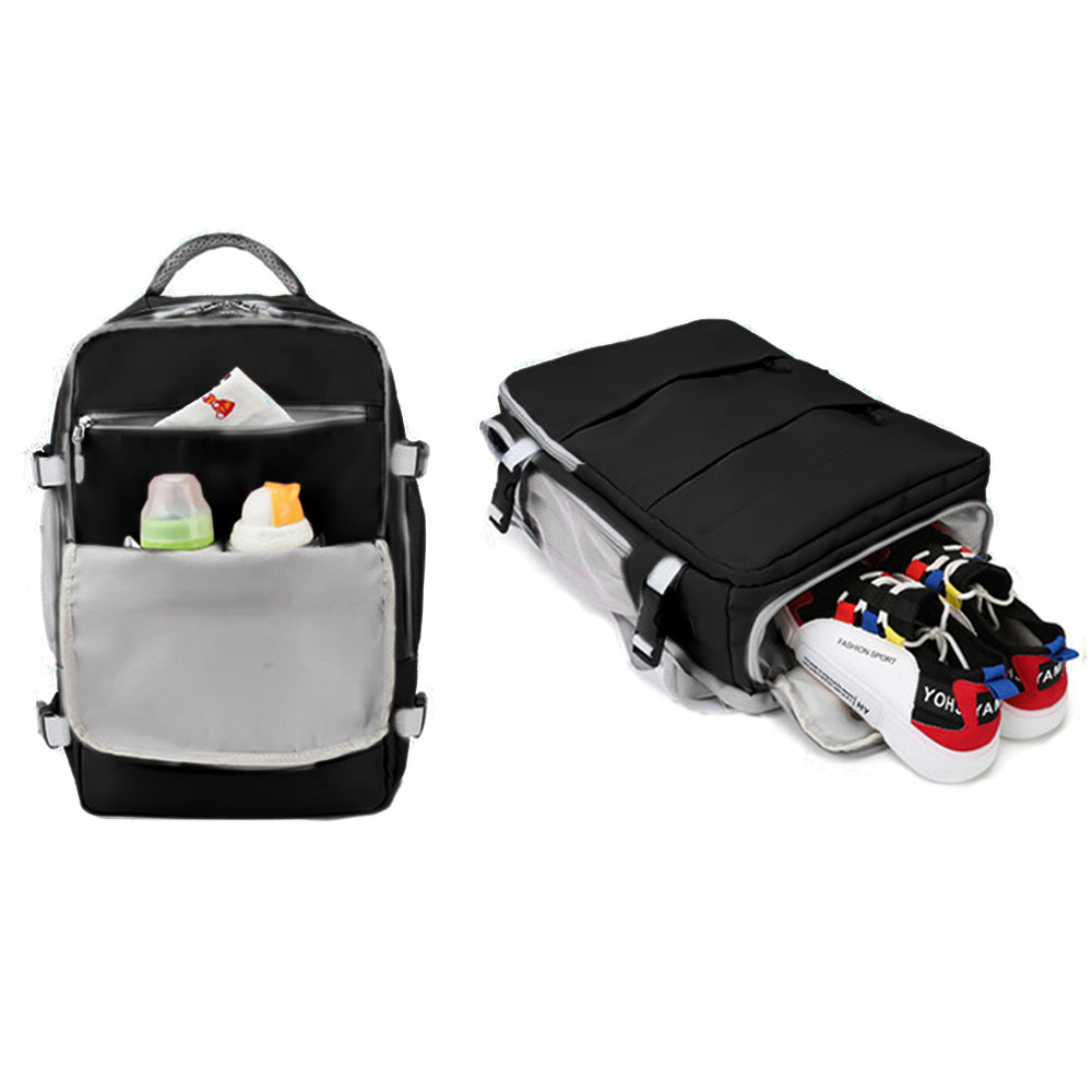 Water Resistant Mommy Bag Diaper Bag Travel Backpack Laptop Bag with USB Port -Black