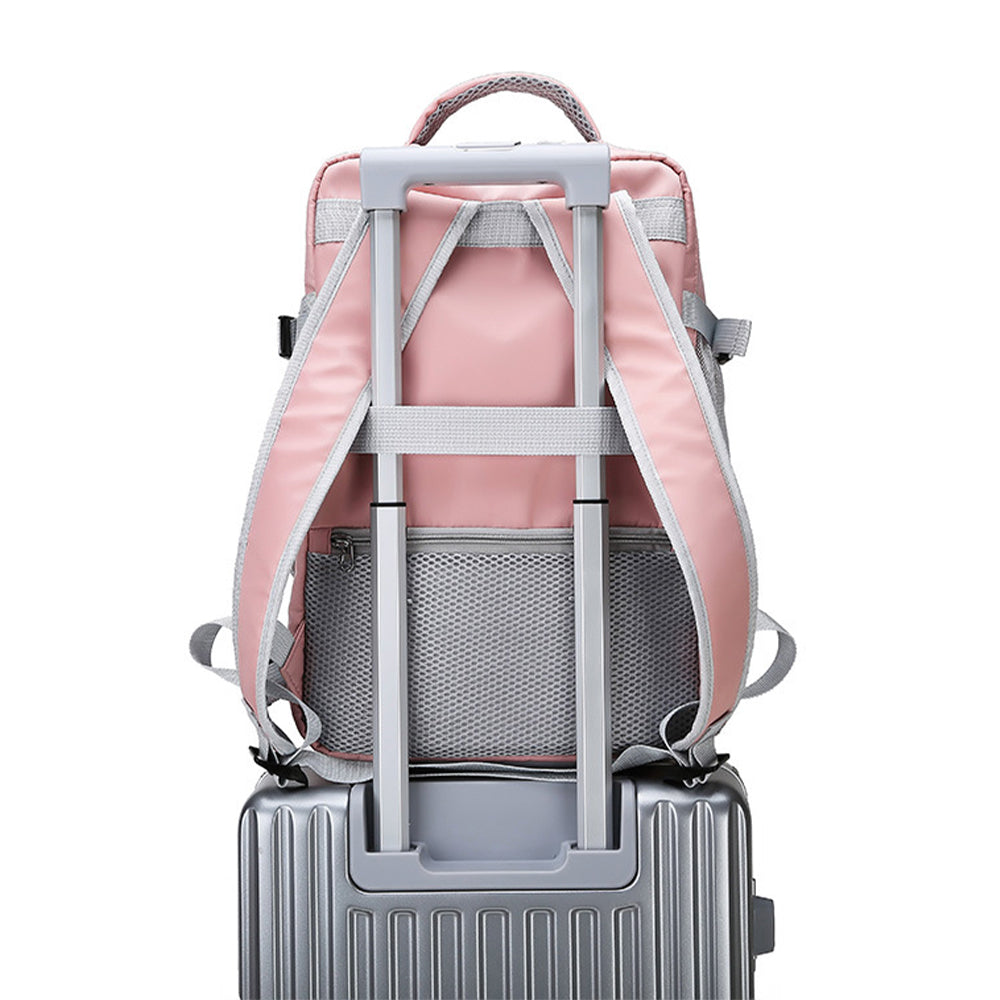 Water Resistant Mommy Bag Diaper Bag Travel Backpack Laptop Bag with USB Port -Pink
