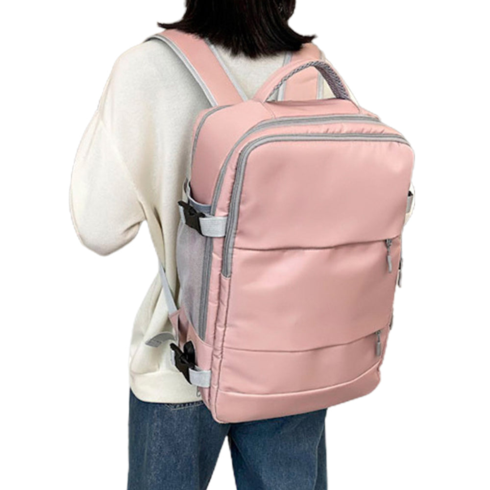 Water Resistant Mommy Bag Diaper Bag Travel Backpack Laptop Bag with USB Port -Pink