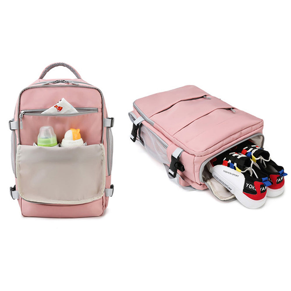 Water Resistant Mommy Bag Diaper Bag Travel Backpack Laptop Bag with USB Port -Pink