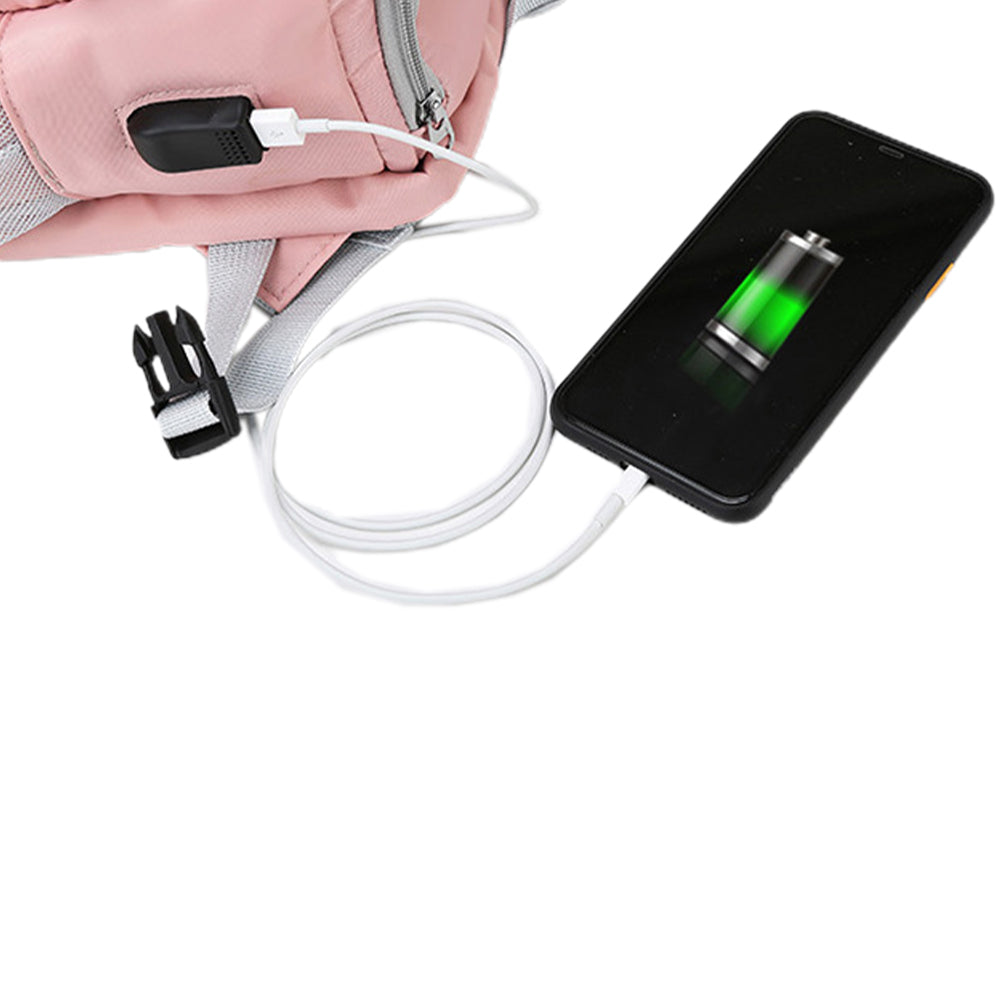 Water Resistant Mommy Bag Diaper Bag Travel Backpack Laptop Bag with USB Port -Pink
