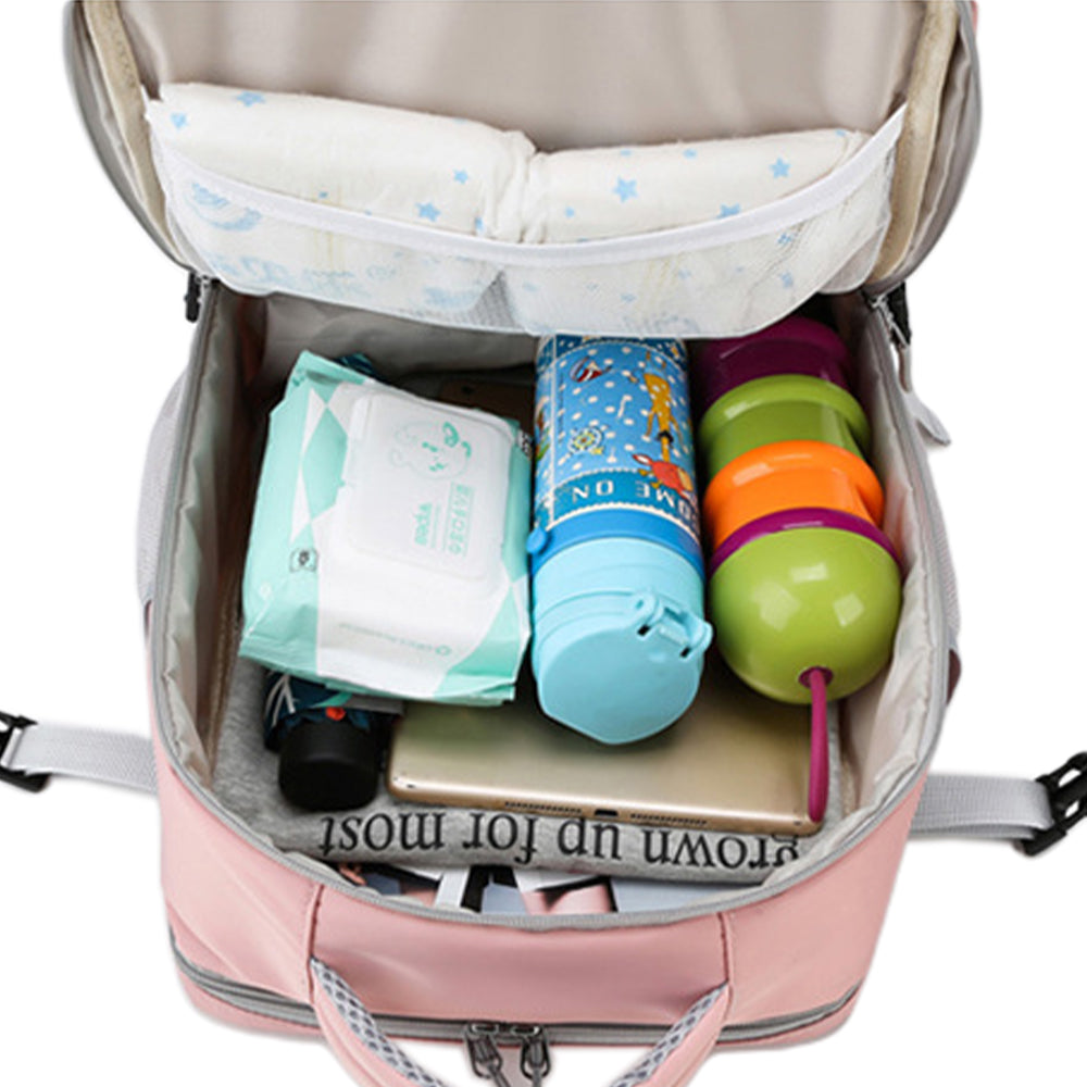 Water Resistant Mommy Bag Diaper Bag Travel Backpack Laptop Bag with USB Port -Pink