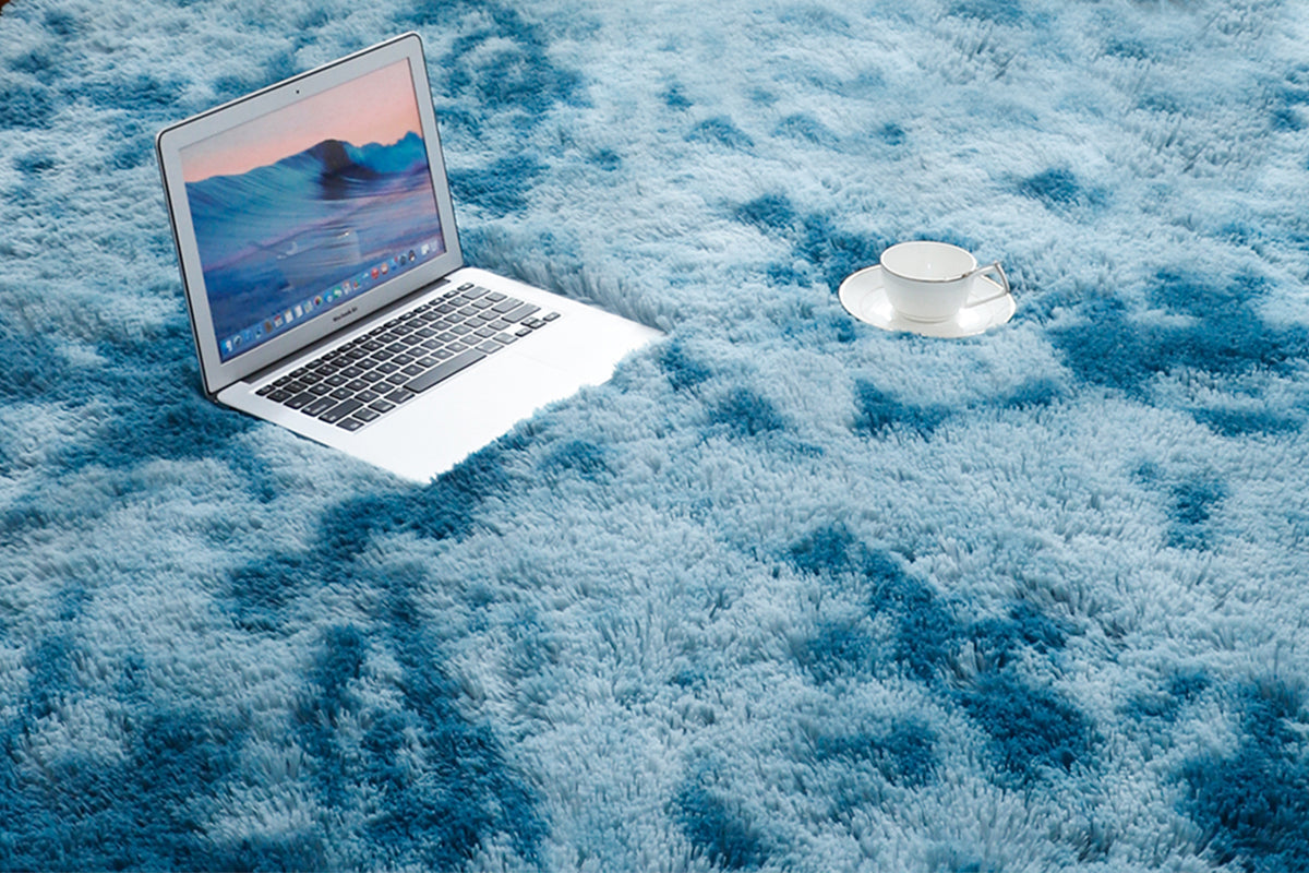 Fluffy Rug Anti-Slip Carpet Plush Dye Fluffy Area Rugs Floor Mat Bedroom Decoration-Blue