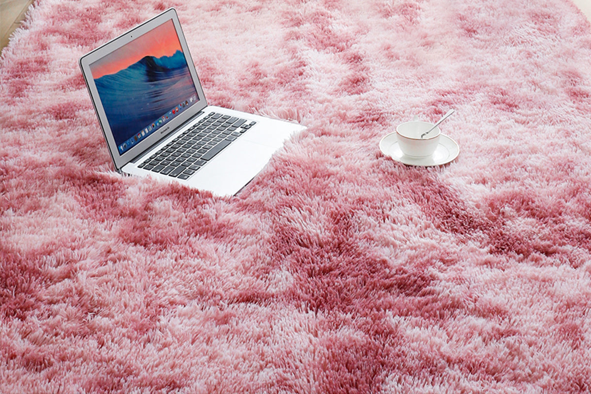 Fluffy Rug Anti-Slip Carpet Plush Dye Fluffy Area Rugs Floor Mat Bedroom Decoration-Red