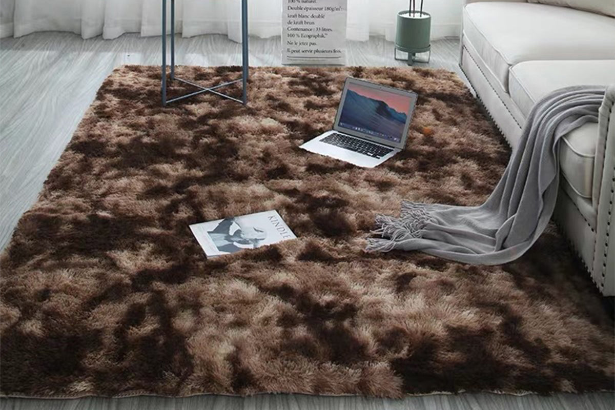 Fluffy Rug Anti-Slip Carpet Plush Dye Fluffy Area Rugs Floor Mat Bedroom Decoration-Coffee