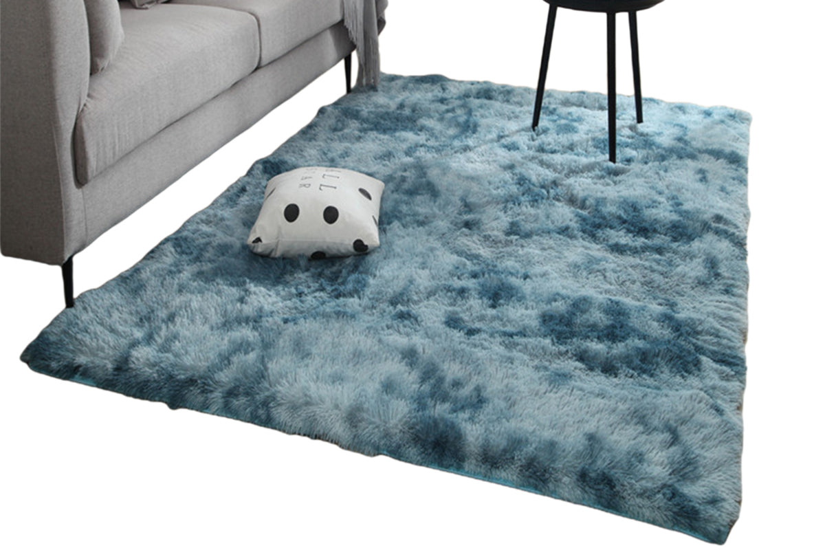 Fluffy Rug Anti-Slip Carpet Plush Dye Fluffy Area Rugs Floor Mat Bedroom Decoration-Blue