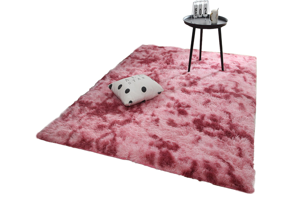 Fluffy Rug Anti-Slip Carpet Plush Dye Fluffy Area Rugs Floor Mat Bedroom Decoration-Red