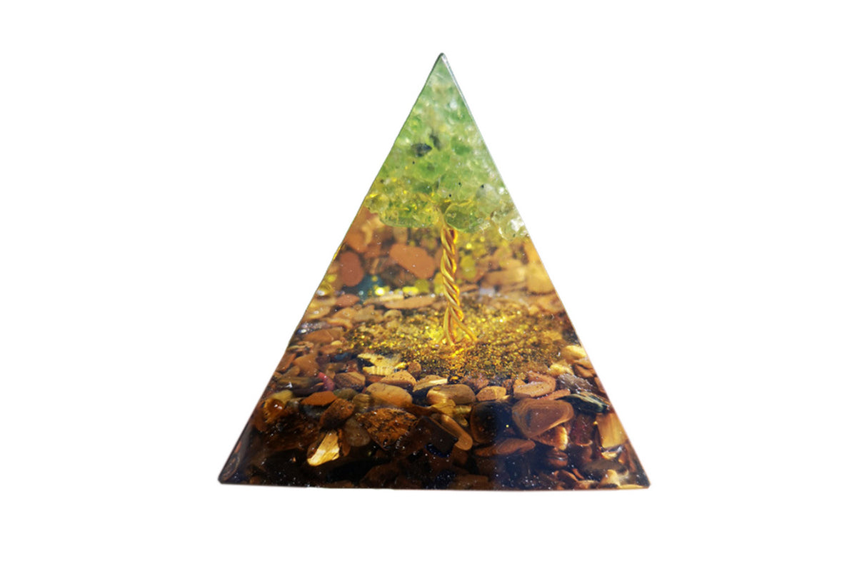 Orgonite Pyramid For Positive Energy Chakra Healing Crystal And Stone Orgone-Green Tree